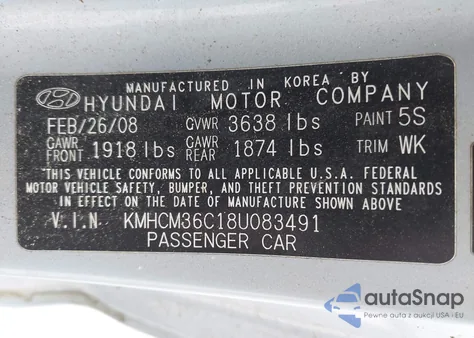 2008 Hyundai Accent Gs from USA, damaged, VIN KMHCM36C18U083491